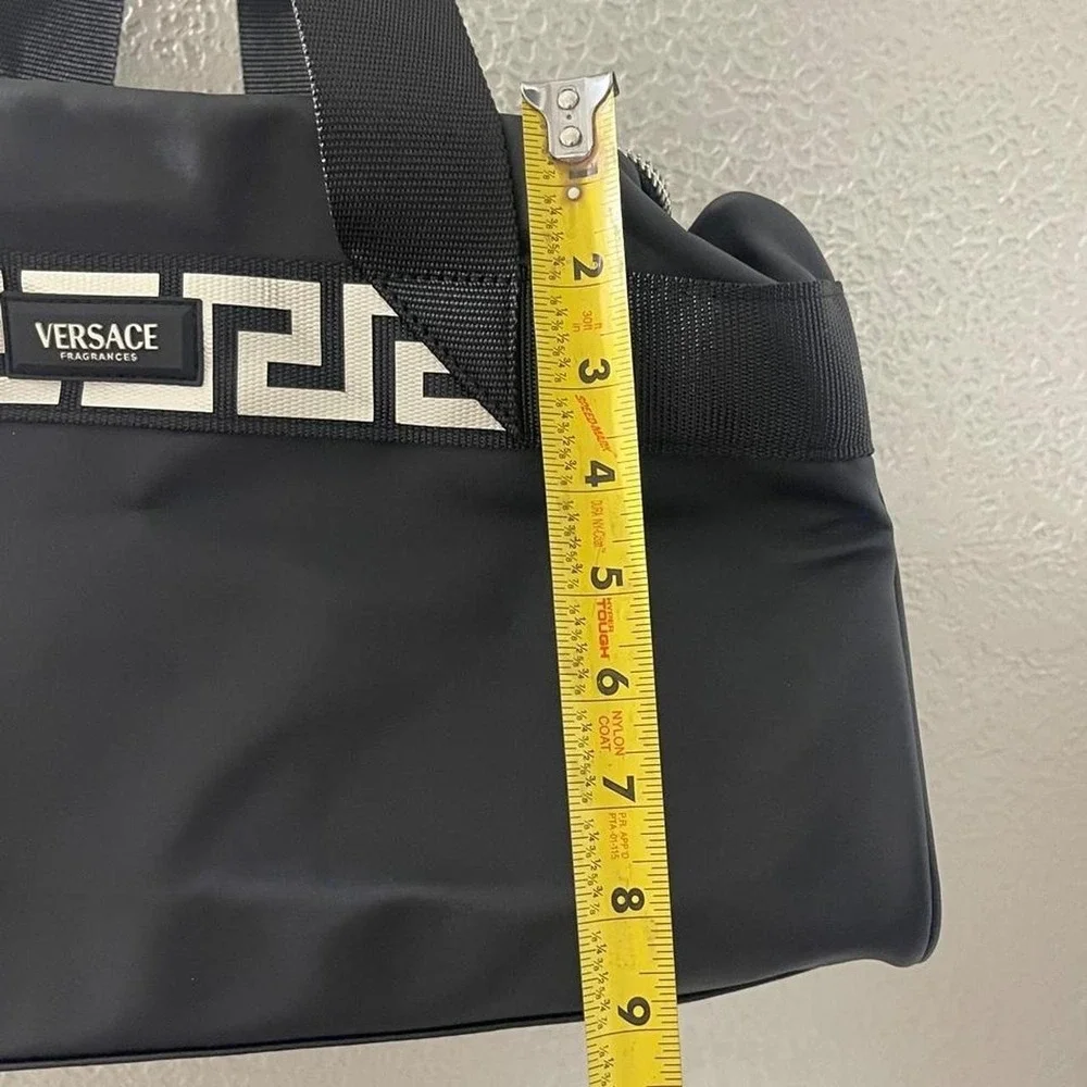 NWT Versace black nylon duffle bag with white Greek key pattern